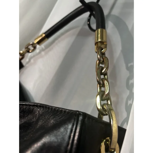 Michael Kors Stanthorpe Large Black Leather Shoulder Bag Gold Chain Strap - Picture 7 of 16